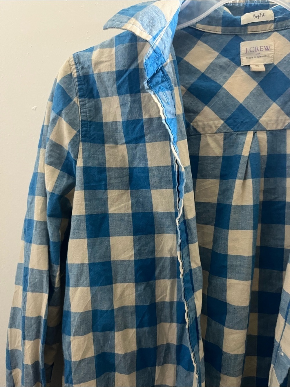 J. Crew boy fit Blue and White Gingham Cotton Button-Up Shirt - Picture 3 of 7